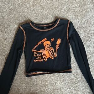 SHEIN Black and Orange Skeleton Long Sleeve Tee